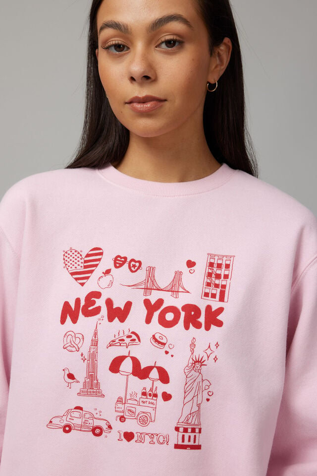 Graphic Crew Sweater, TUTU PINK/NY ICONS