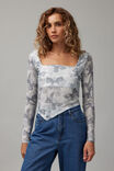 Ally Mesh Square Neck Long Sleeve, GREY/BOWS - alternate image 1