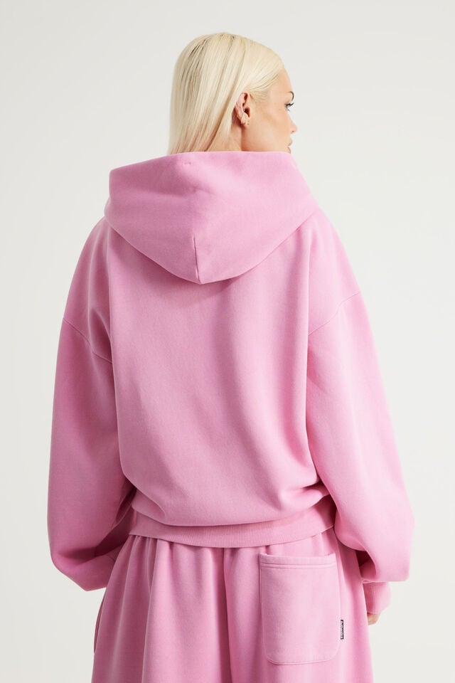 Authentics Oversized Zip Thru Hoodie, WASHED POP PINK