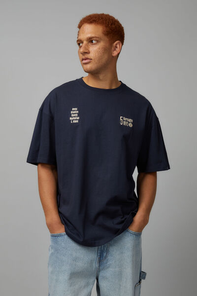 Oversized Graphic T Shirt, NAVY/NYC 5 BUROUGHS