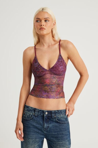 V Neck Cami, ABSTRACT FLORAL LACE