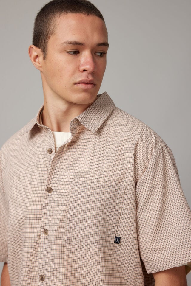 Short Sleeve Shirt, BROWN/MICRO CHECK