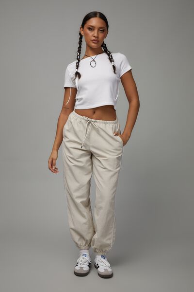 Relaxed Lightweight Track Pant, LIGHT STONE/WHITE