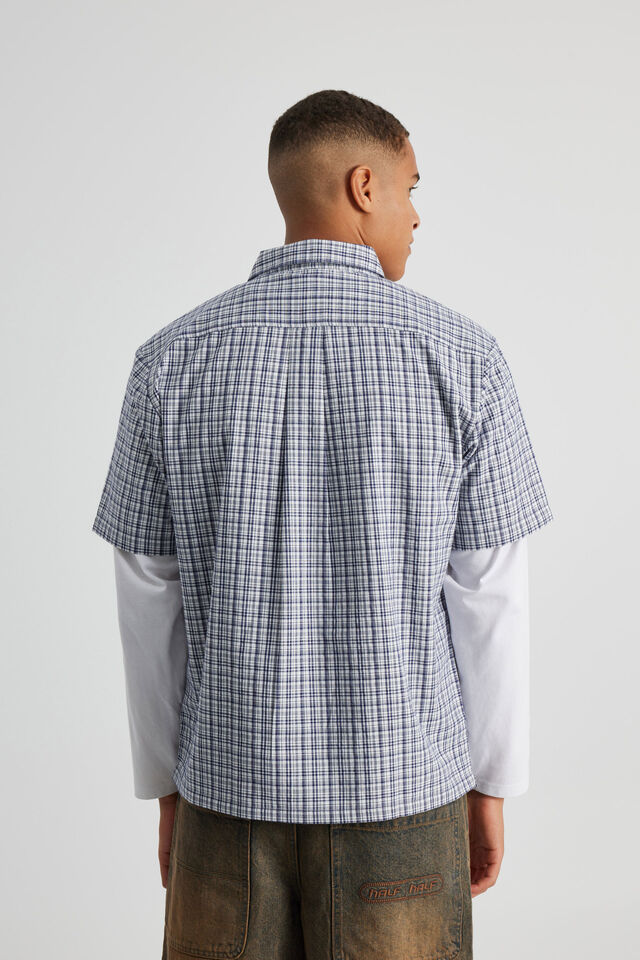 Short Sleeve Shirt, WHITE/NAVY CHECK