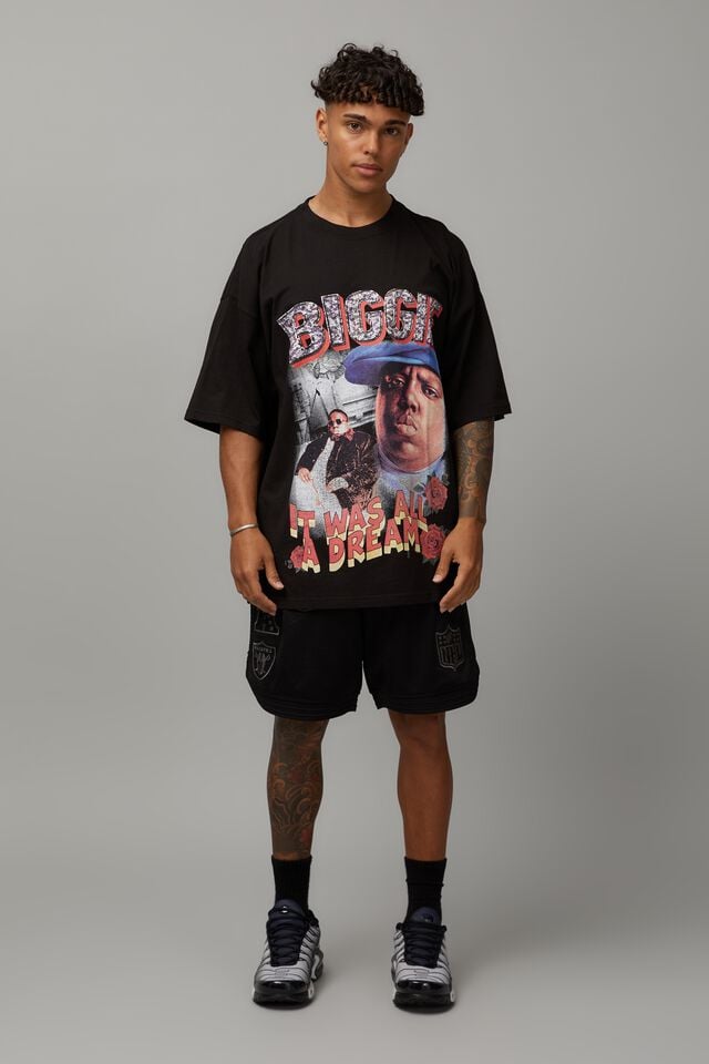 Oversized Music Merch T Shirt, LCN MT BLACK/BIGGIE VINTAGE