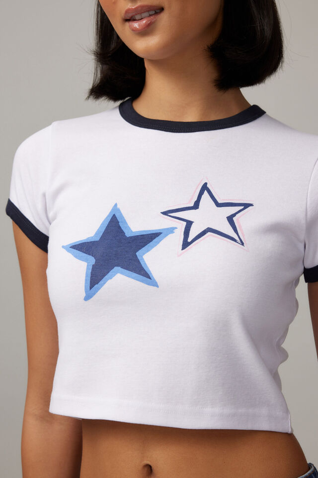 Cropped Fitted Graphic Tee, WHITE/STARS