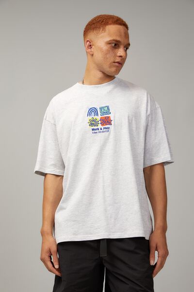 Half Half Box Fit Graphic T Shirt, SILVER MARLE/PIXELS