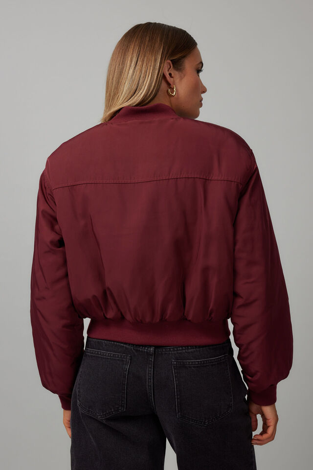 Ava Crop Bomber Jacket, BORDEAUX