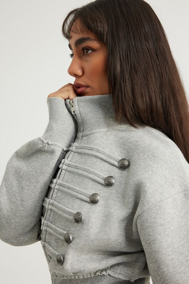 Funnel Neck Zip Through, GREY MARLE/MILITARY