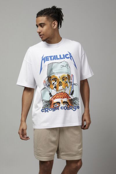 Oversized Music Merch T Shirt, LCN PRO WHITE/METALLICA CRASH COURSE