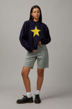 Star Knit Hoodie, NAVY/YELLOW STAR - alternate image 2