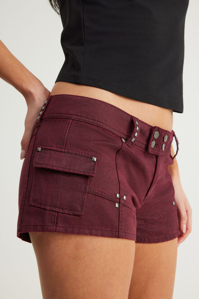 Rebel Girl Low Rise  Booty Short, BORDEAUX BABY