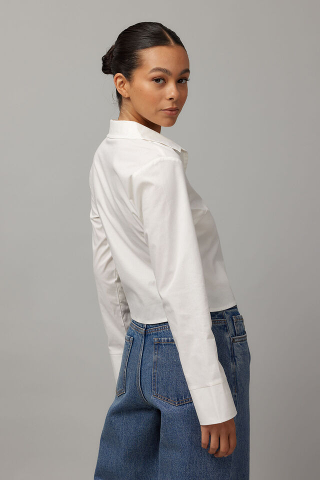 90S Long Sleeve Fitted Shirt, WHITE