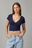 Estelle Short Sleeve Wrap Top, NAVY BLAZER - alternate image 1