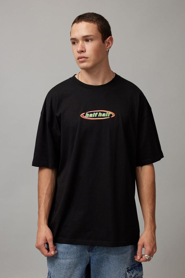 Half Half Oversized T Shirt, BLACK/HALF HALF FLUORO