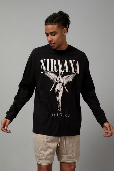 Long Sleeve Music Merch T Shirt, LCN MT BLACK/NIRVANA IN UTERO