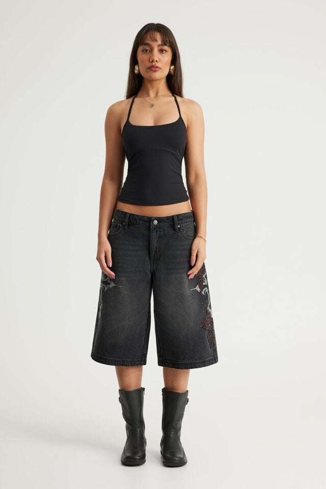 Mega Baggy Jort, RITUAL BLACK/CROSSES