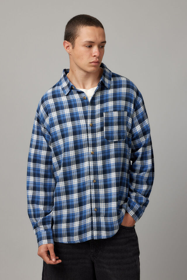 Washed Lightweight Check Shirt, WASHED NAVY BLUE CHECK