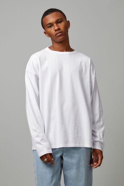 The Box Fit Long Sleeve T Shirt, WHITE