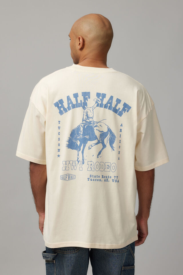 Half Half Box Fit Graphic T Shirt, HH OFF WHITE/HWY RODEO