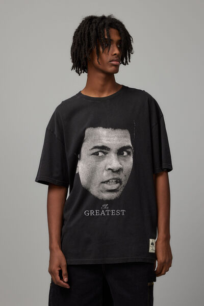 Oversized Muhammad Ali T Shirt, LCN ALI WASHED BLACK/MUHAMMAD ALI HERO