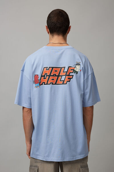 Half Half Oversized T Shirt, FOREVER BLUE/HALF HALF ANGEL DEVIL