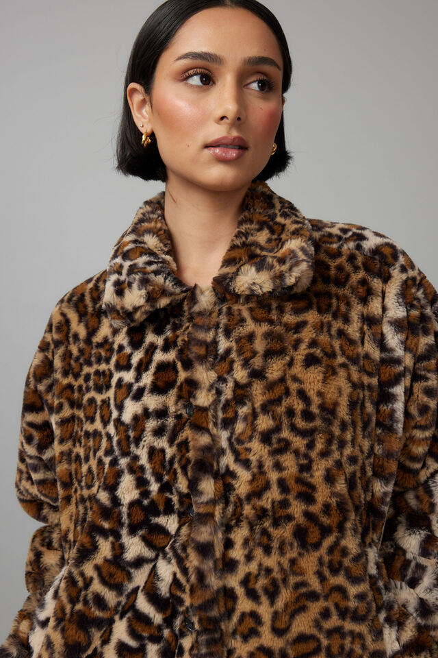 Leopard Faux Fur Jacket, LEOPARD PRINT