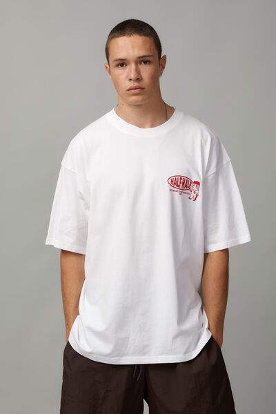 Half Half Box Fit Graphic T Shirt, WHITE/HALF HALF SERVICES