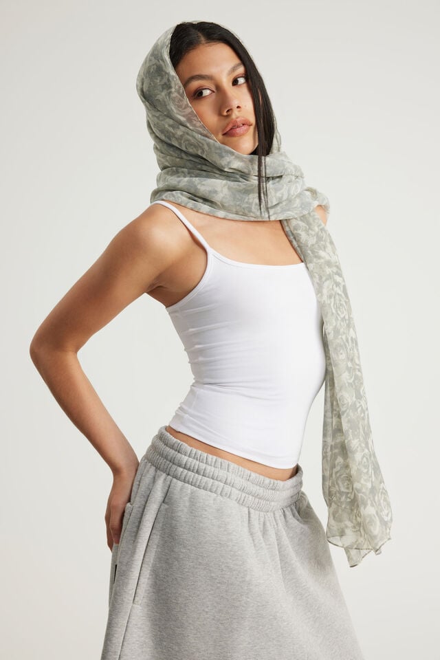 Festival Scarf, BEIGE SKULL AND ROSES