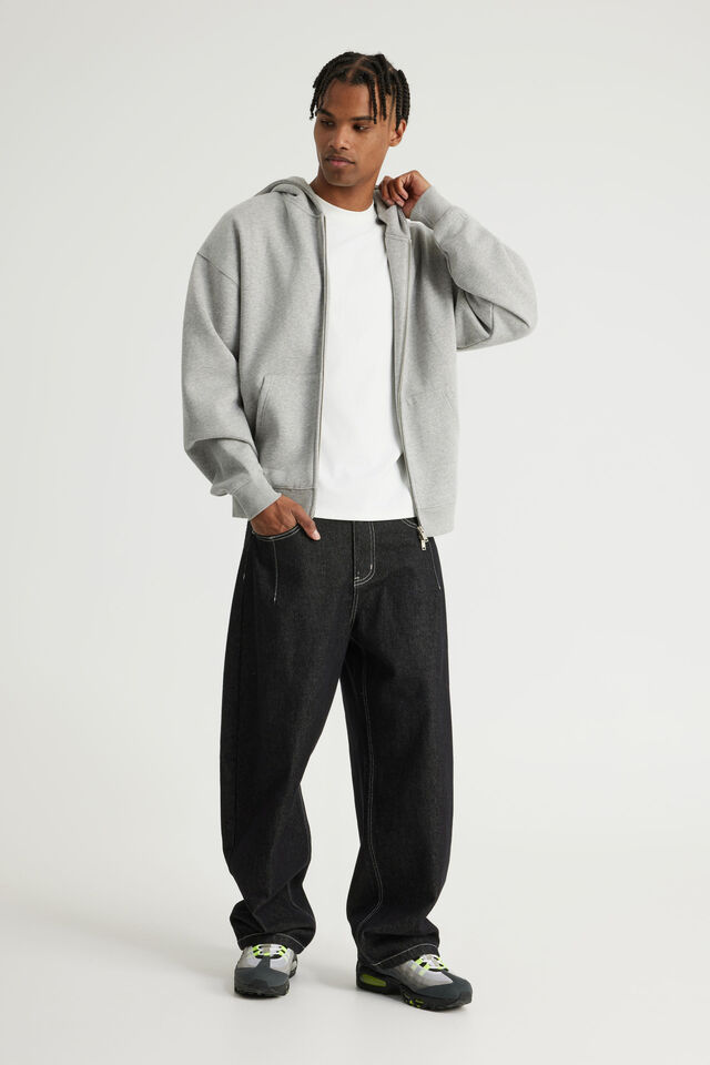 Authentics Oversized Zip Thru Hoodie, GREY MARLE