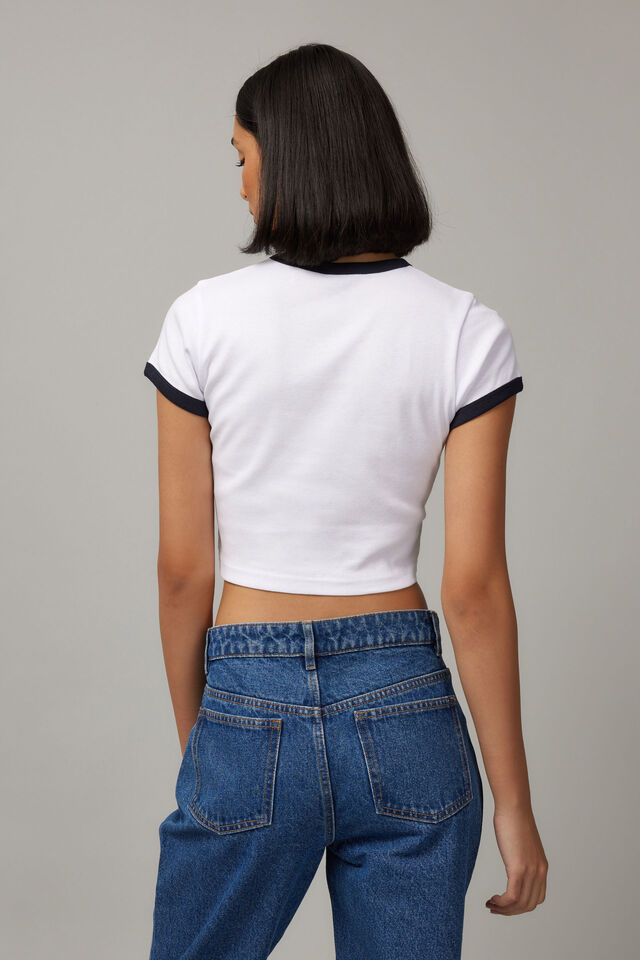 Cropped Fitted Graphic Tee, WHITE/STARS