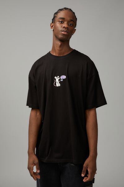 Half Half Oversized T Shirt, BLACK/HALF HALF RAT