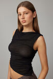 Olivia Mesh Asymmetric Hem Top, BLACK - alternate image 4