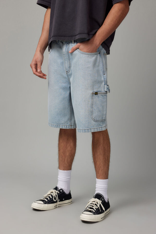 Half Half Painter Baggy Denim Short, DAY BLUE