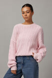 Lola Oversized Cable Knit Crew, ICY PINK - alternate image 3