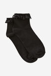 Girls Everyday Quarter Sock, BLACK WITH LACE - alternate image 1