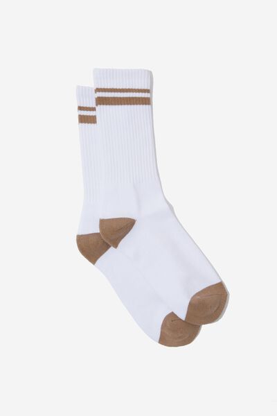 Retro Ribbed Socks, WHITE BROWN SPORT STRIPE