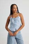 Luna Woven Button Front Cami, BLUE CHECK - alternate image 1