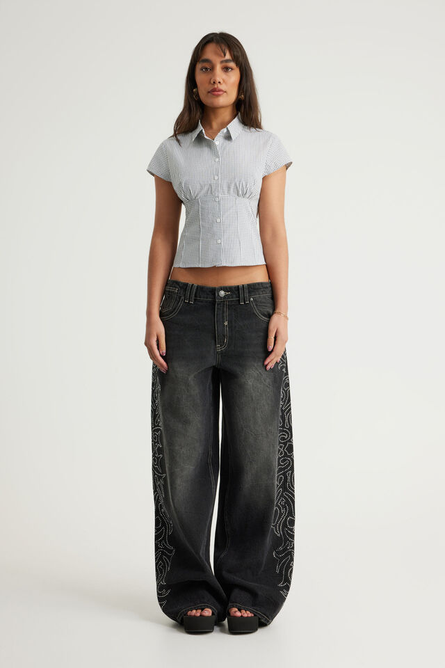 Romy Baggy Jean, CRYSTAL FLAMES BLACK