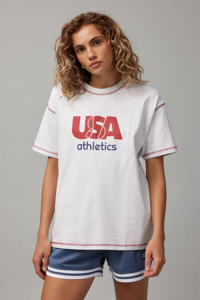 Baggy Graphic Tee, SILVER MARLE/USA ATHLETICS