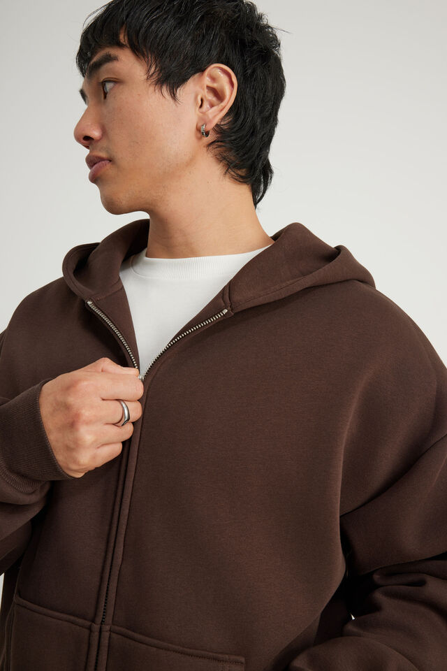 Authentics Boxy Zip Thru Hoodie, WALNUT