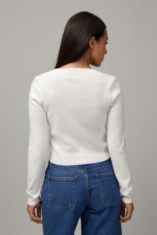 Olivia Knit V Neck Sweater, WHITE/LA