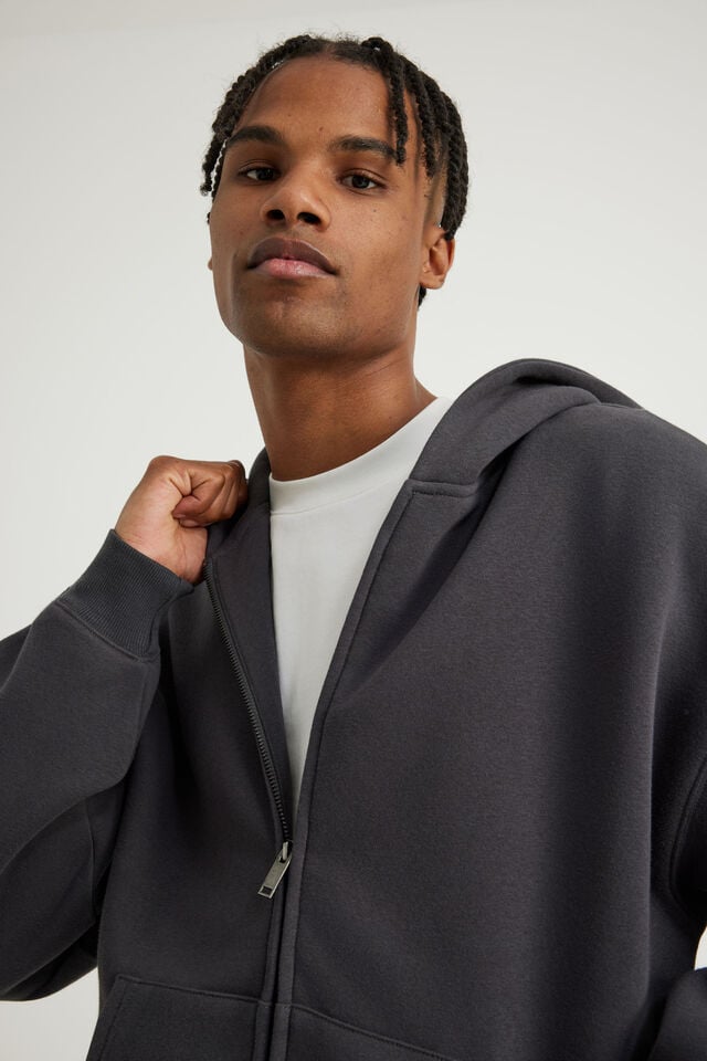 Authentics Oversized Zip Thru Hoodie, SLATE