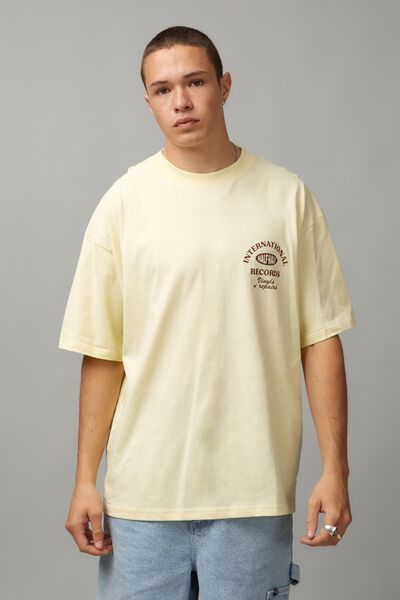 Half Half Box Fit Graphic T Shirt, ICED YELLOW/SERVICES