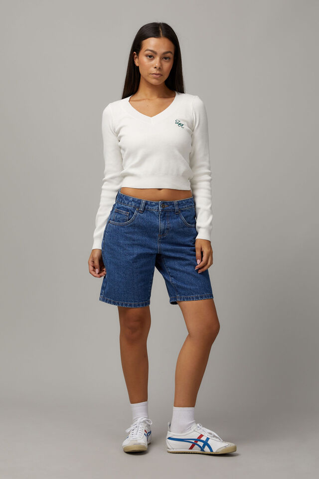 Olivia Knit V Neck Sweater, WHITE/LA