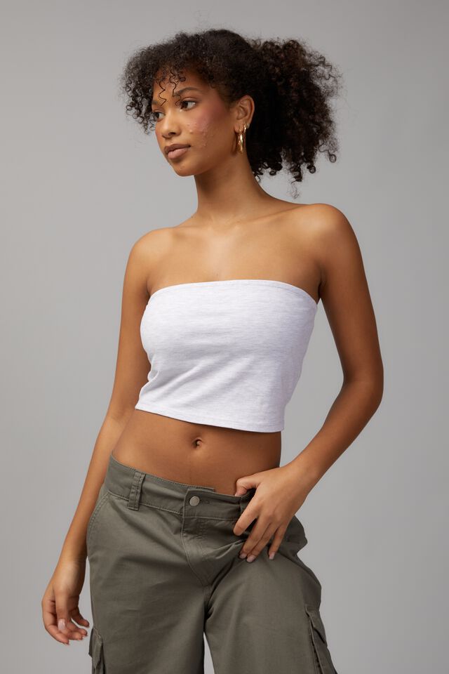 Crop Jersey Tube Top, SILVER MARLE