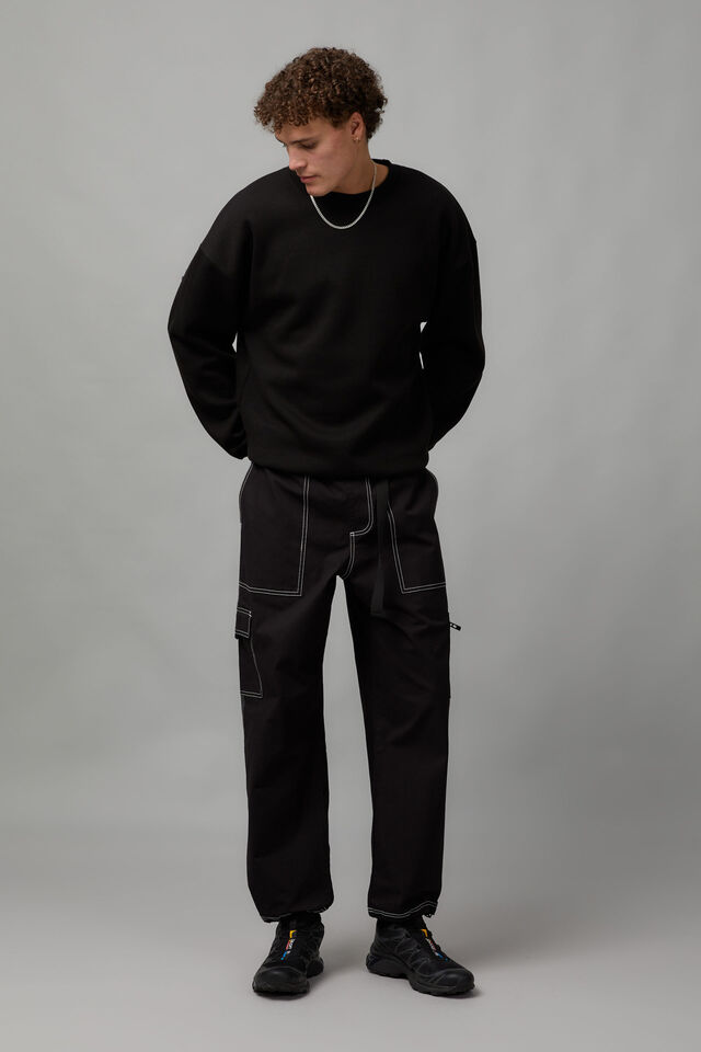 Half Half Relaxed Utility Pant, BLACK