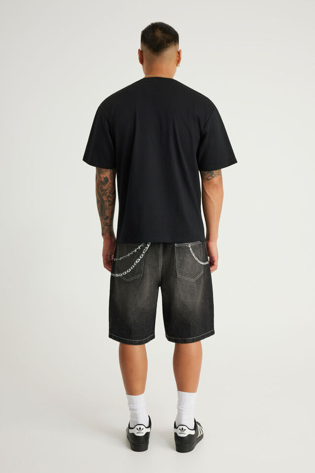 Notion Relaxed Baggy Denim Short, DISTRESSED DARK MATTER/CHAINS