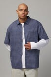 Short Sleeve Shirt, NAVY BLUE MICRO CHECK - alternate image 2