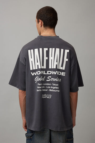 Heavy Weight Box Fit Graphic Tshirt, HH WASHED BLACK/HALF HALF WORLDWIDE